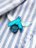 teal glitterbug brooch