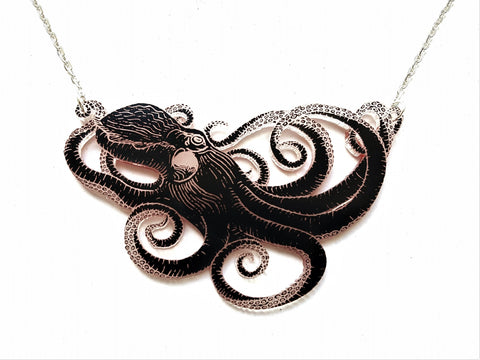 Double sided acrylic octopus necklace, black side.
