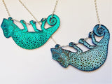 blue and green chameleon necklaces
